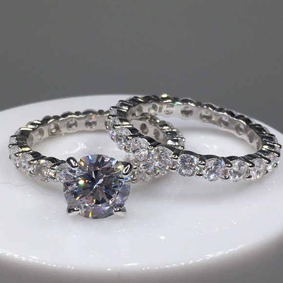 14k white gold ring set 5ct diamond engagement - Picture 2 of 8